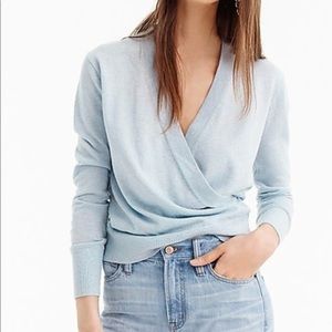 Brand new J.Crew Metallic Soft Blue Wrap Sweater